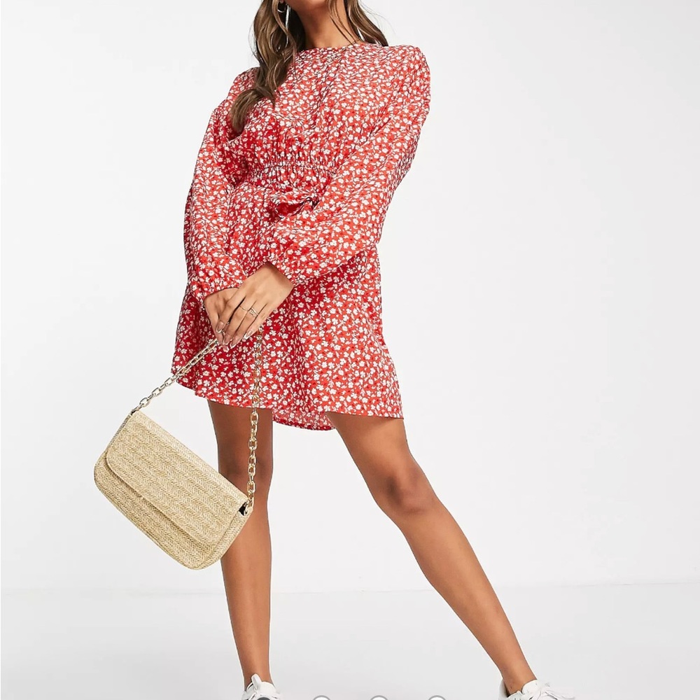 Red and White Floral lightweight Tie Dress ASOS